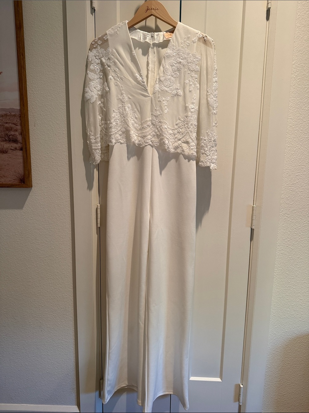 Lace Bodice White Sequin Jumpsuit